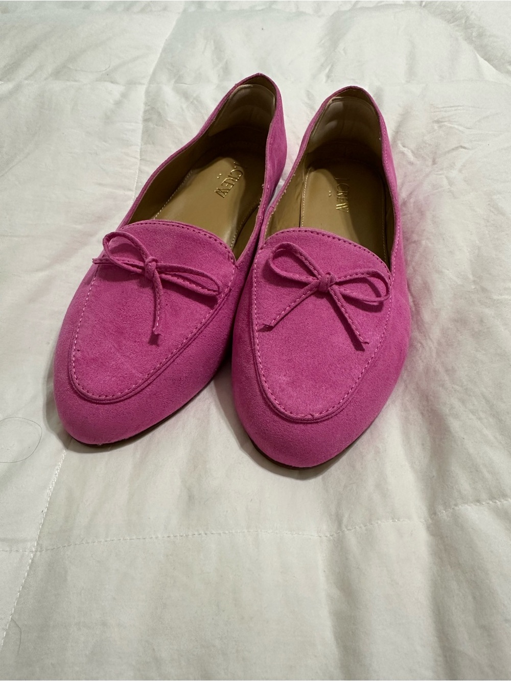 J. Crew Hot Pink Suede Bow Loafers